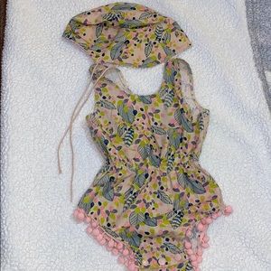 Heart Me floral romper with bonnet